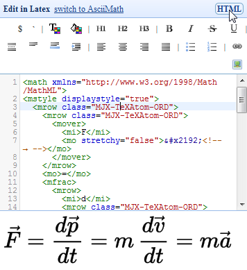 EquaThEque Visual Math Editor Screenshot mathML equation